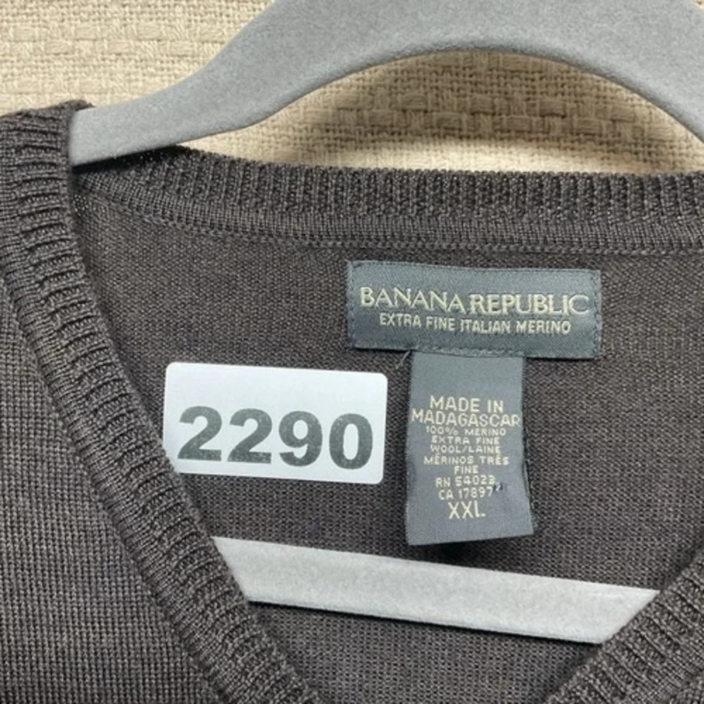 NWOT Banana Republic Brown/Gray‎ V-Neck Sweater Men 2XL Madagascar 100% Wool